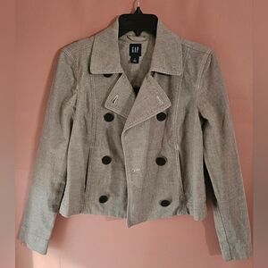 GAP Double Breasted Taupe Cropped Blazer Size Small Cotton Blend